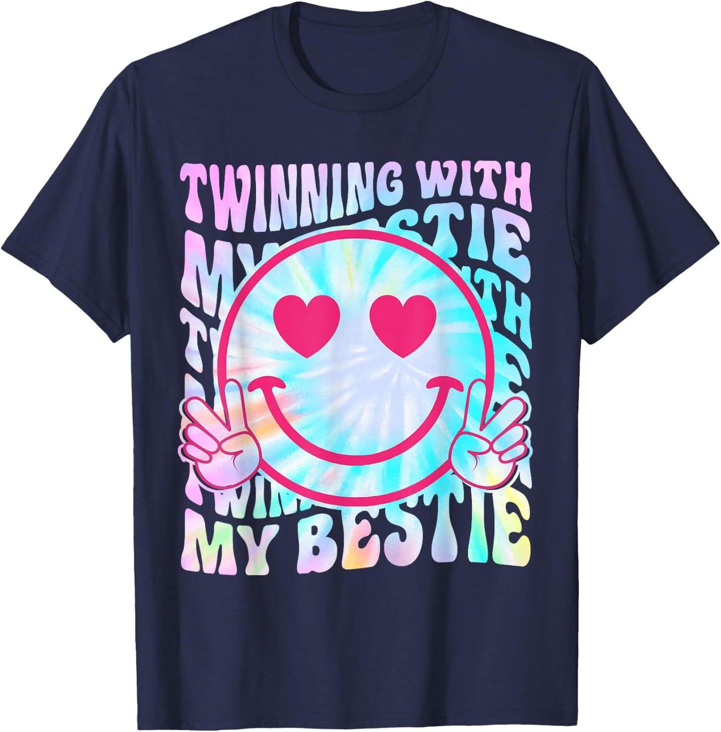 Twinning with My Bestie Spirit Week Twin Day Best Friend 70s T-Shirt - T-Shirt | Navy
