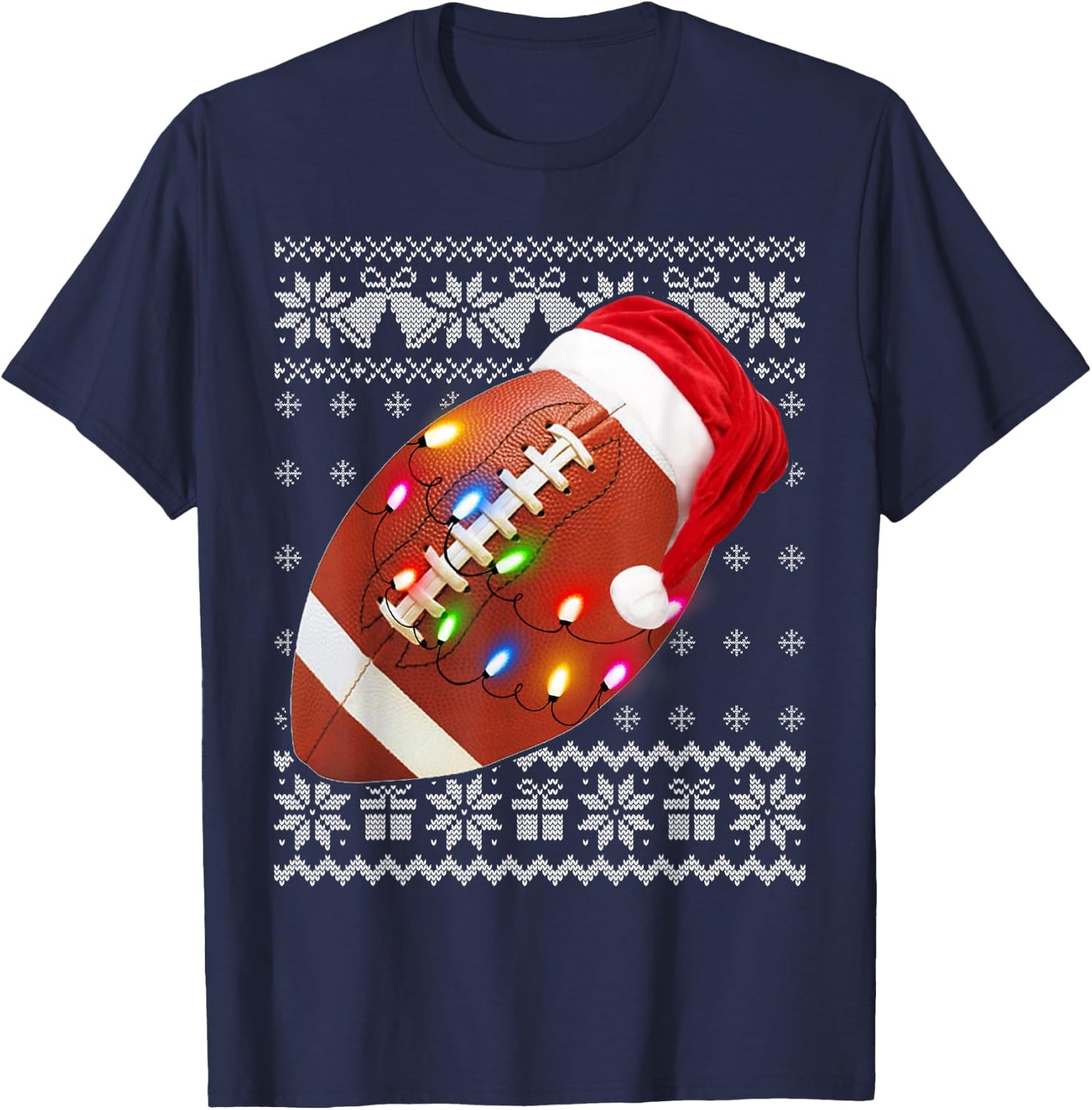 Football Christmas Shirt Funny Ugly Christmas Sweater T-Shirt - T-Shirt | Navy