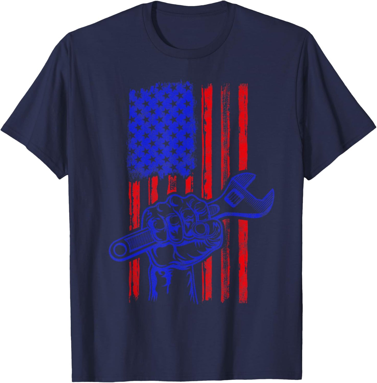 Plumber American Flag Plumbing Gift Pipe Wrench Usa Patriot T-Shirt - T-Shirt | Navy