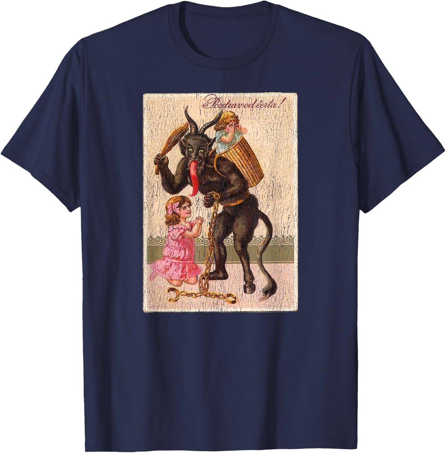 Horror Krampus Christmas Vintage Art Creepy Evil Santa Fun T-Shirt - T-Shirt | Navy