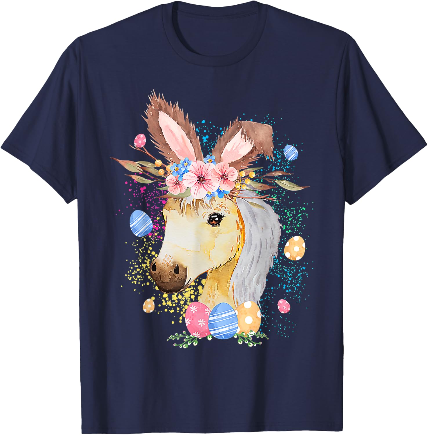 Happy Easter Bunny Horse funny Rabbit Women Kids T-Shirt - T-Shirt | Navy