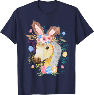 Happy Easter Bunny Horse funny Rabbit Women Kids T-Shirt - T-Shirt | Navy