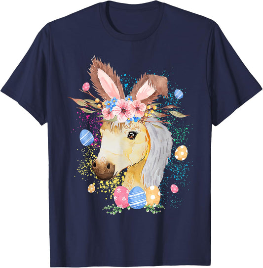 Happy Easter Bunny Horse funny Rabbit Women Kids T-Shirt - T-Shirt | Navy