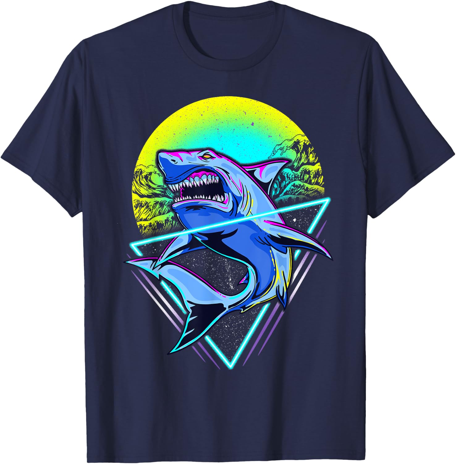 Shark Retro Punk 80s 90s T-Shirt - T-Shirt | Navy