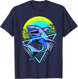 Shark Retro Punk 80s 90s T-Shirt - T-Shirt | Navy
