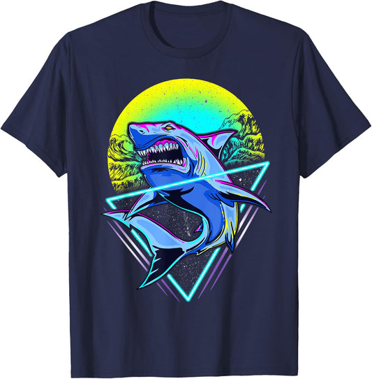Shark Retro Punk 80s 90s T-Shirt - T-Shirt | Navy