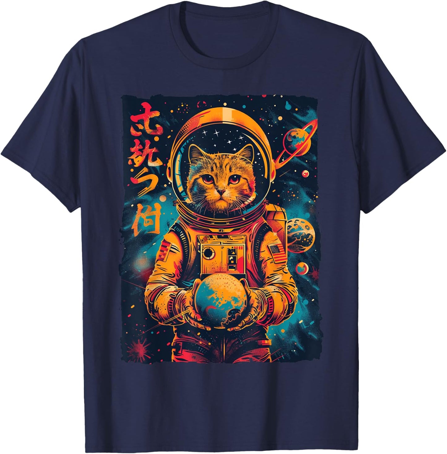 Galactic Cat: Japanese Anime & Manga Inspired Cat Astronaut T-Shirt - T-Shirt | Navy