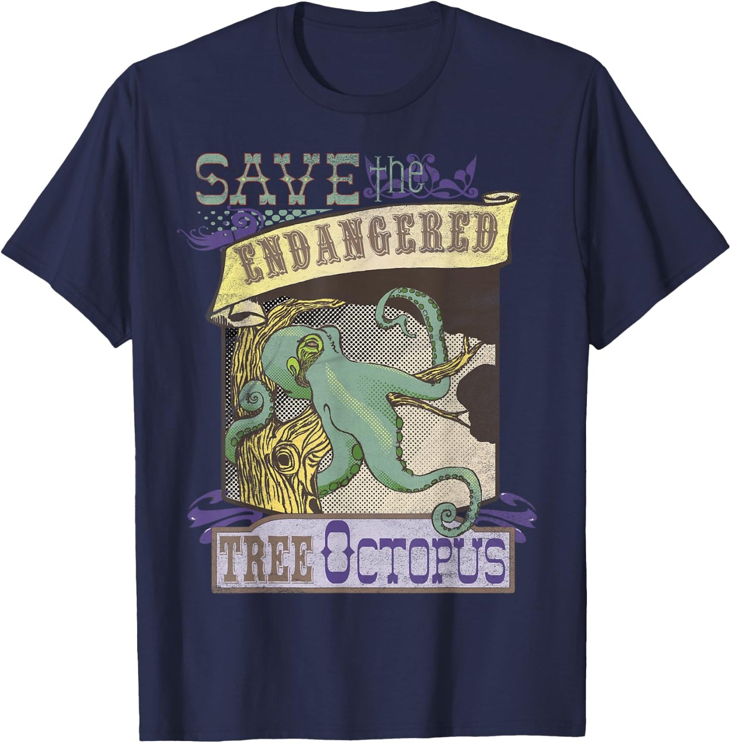Tree Octopus Retro Women Men Youth T-Shirt - T-Shirt | Navy