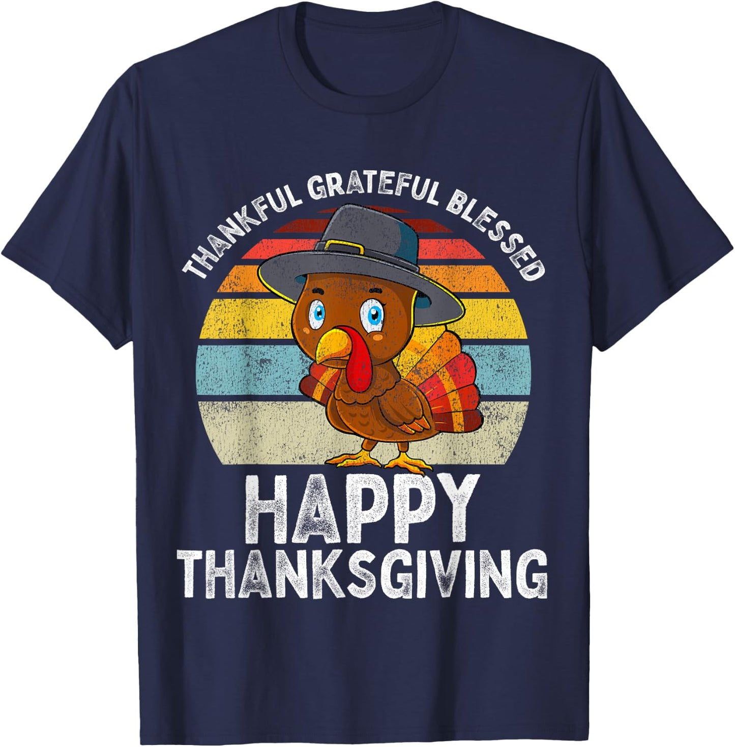 Thankful Grateful Blessed Happy Thanksgiving Turkey Women T-Shirt - T-Shirt | Navy
