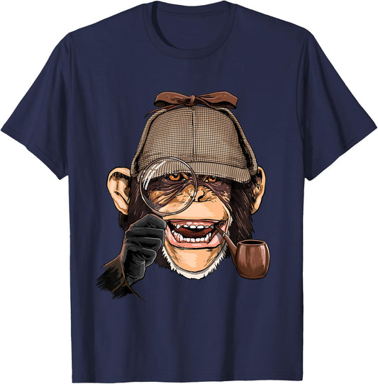 Chimpanzee Detective Great Ape Chimp Primate Animal Lover T-Shirt - T-Shirt | Navy