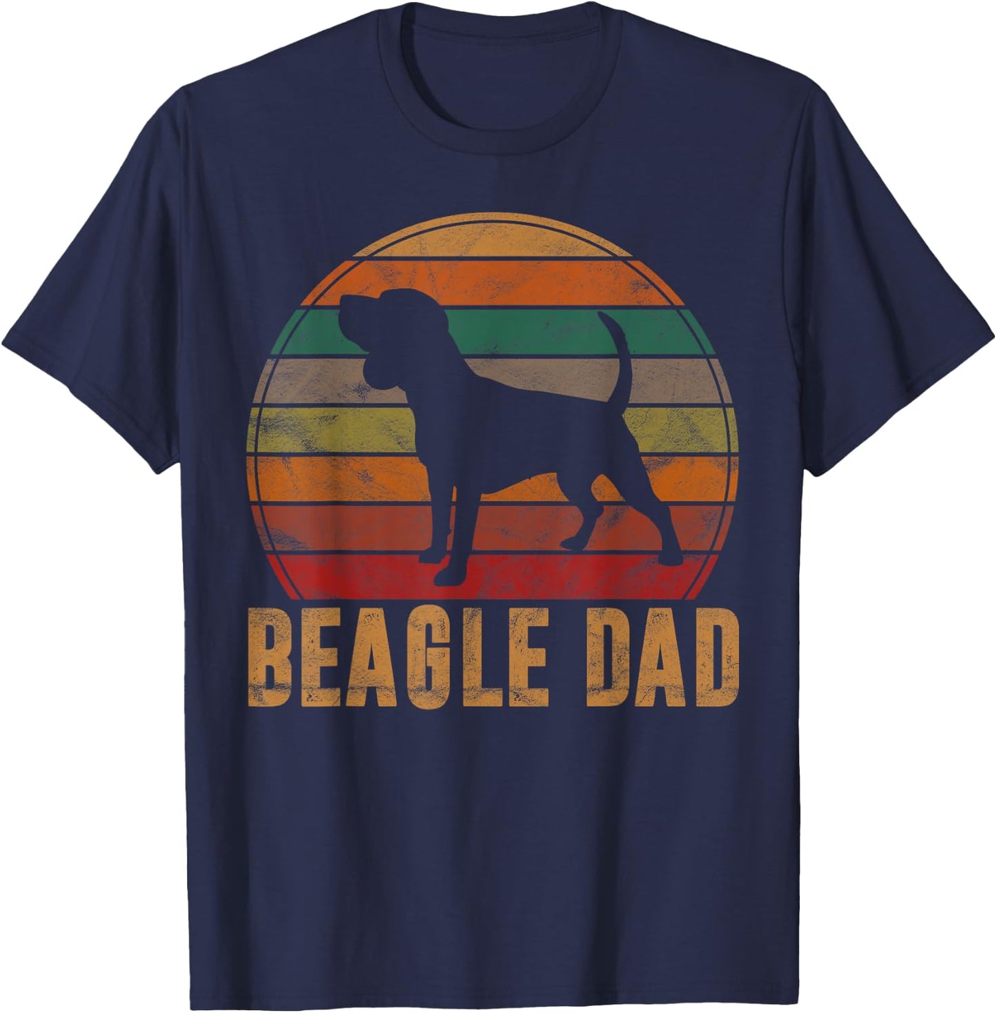 Retro Beagle Dad Gift Dog Owner Pet Tricolor Beagle Father T-Shirt - T-Shirt | Navy
