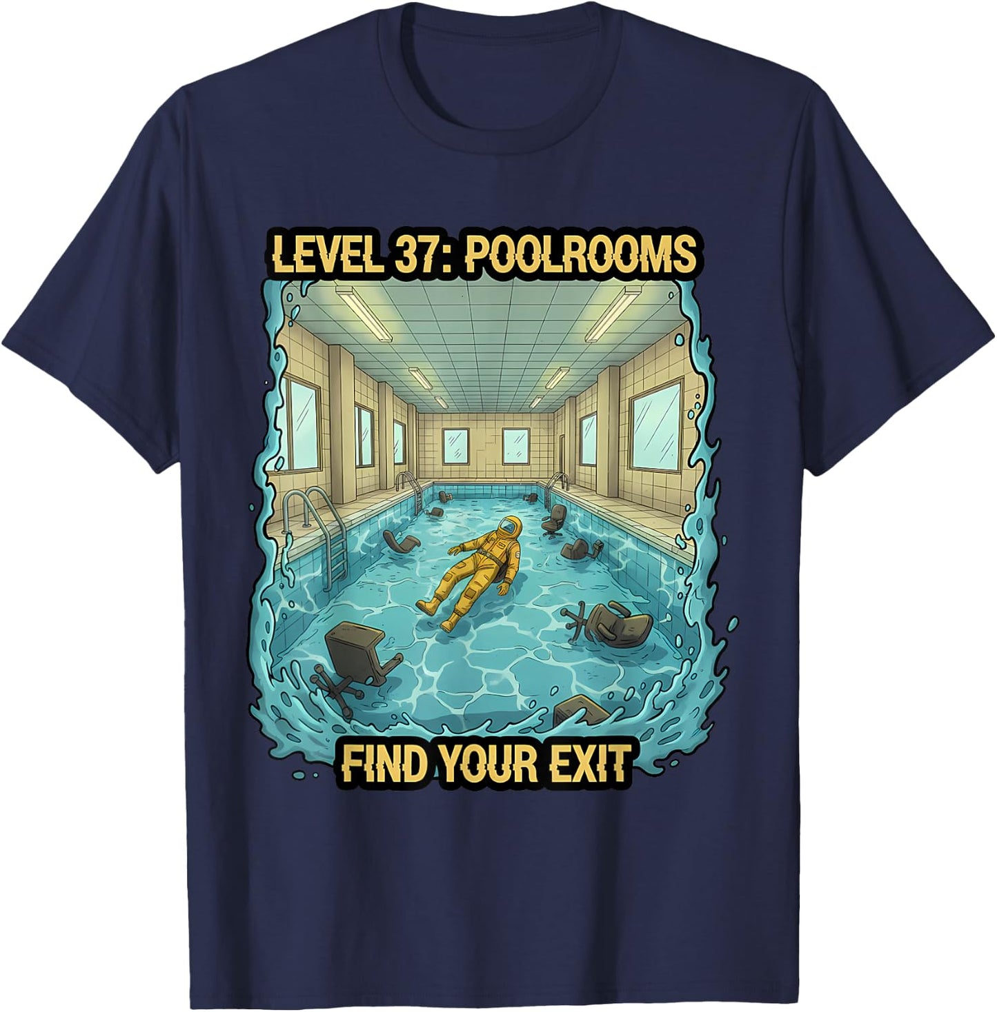 The Backrooms Level 37 Poolrooms T-Shirt - T-Shirt | Navy