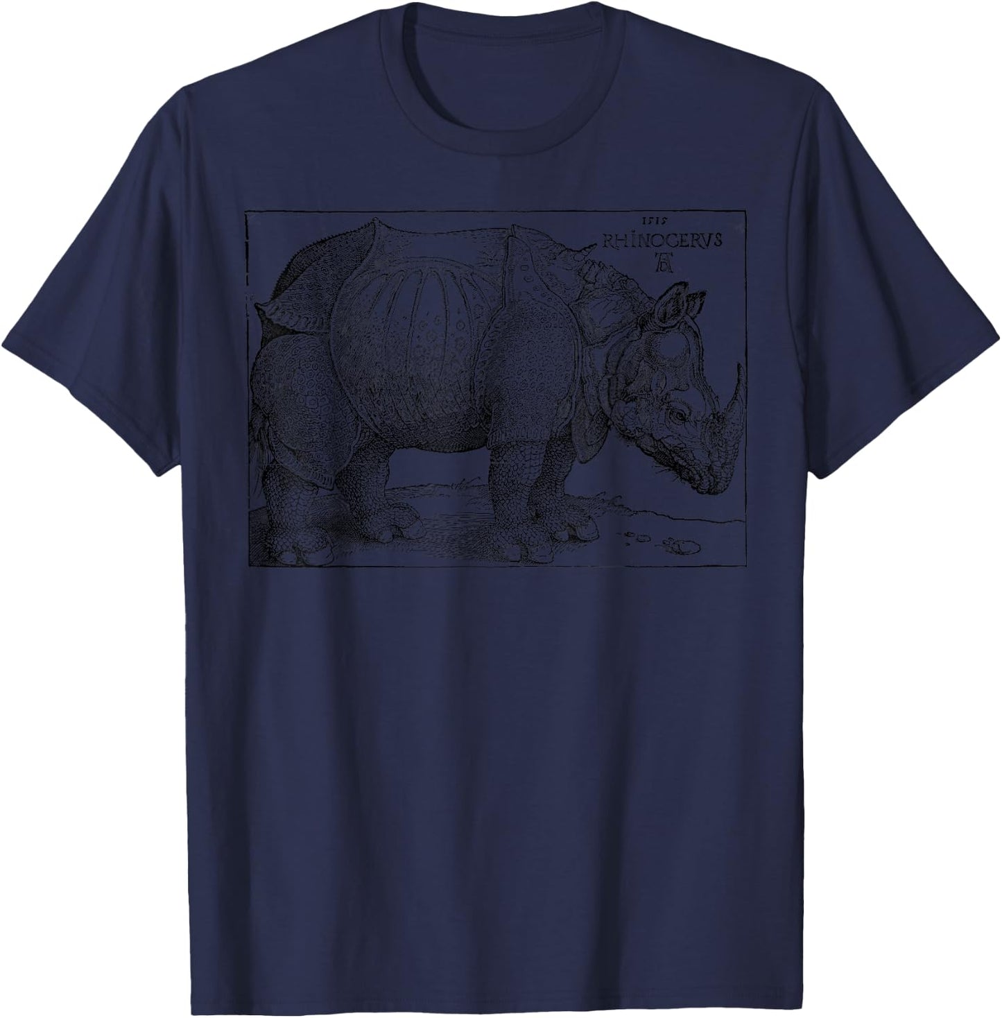 Rhinoceros Albrecht Durer Vintage Illustration Engraving T-Shirt - T-Shirt | Navy