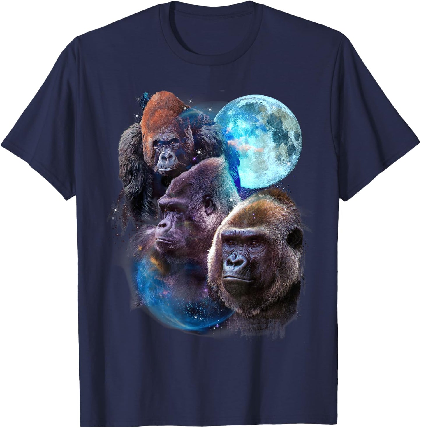 3 Moon Gorilla Funny Great Ape Art Cool Primate Animal Lover T-Shirt - T-Shirt | Navy