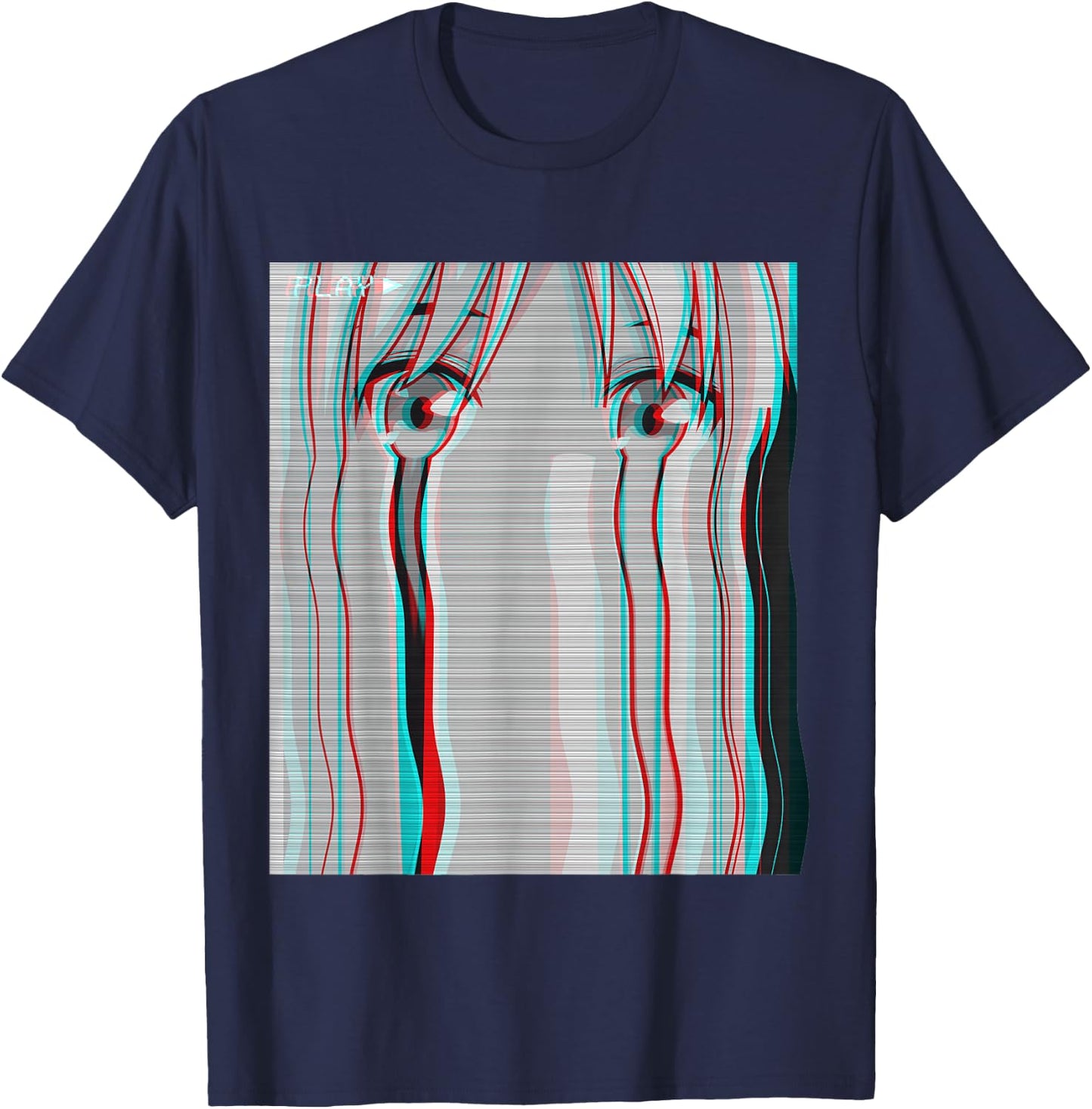 Vaporwave Aesthetic Sad Anime Girl Anime Eyes Eboy Egirl T-Shirt - T-Shirt | Navy