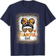 One Thankful Girl Thanksgiving Messy Bun Leopard Bleached T-Shirt - T-Shirt | Navy