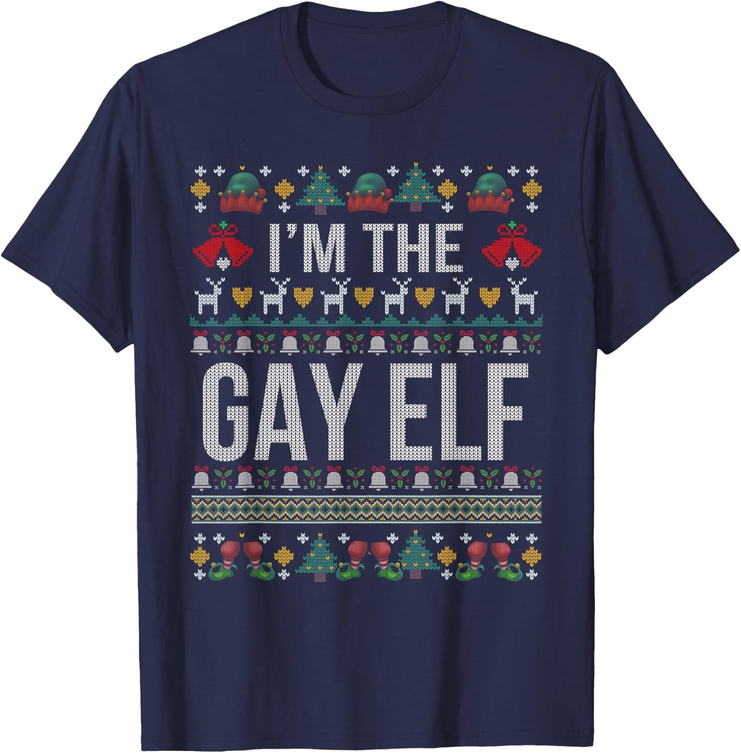 Gay Elf Ugly Christmas Sweater T-Shirt - T-Shirt | Navy