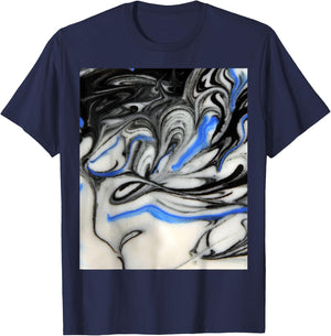 Black Blue & White Liquid Swirl Marble Spiral Trippy Marble T-Shirt - T-Shirt | Navy