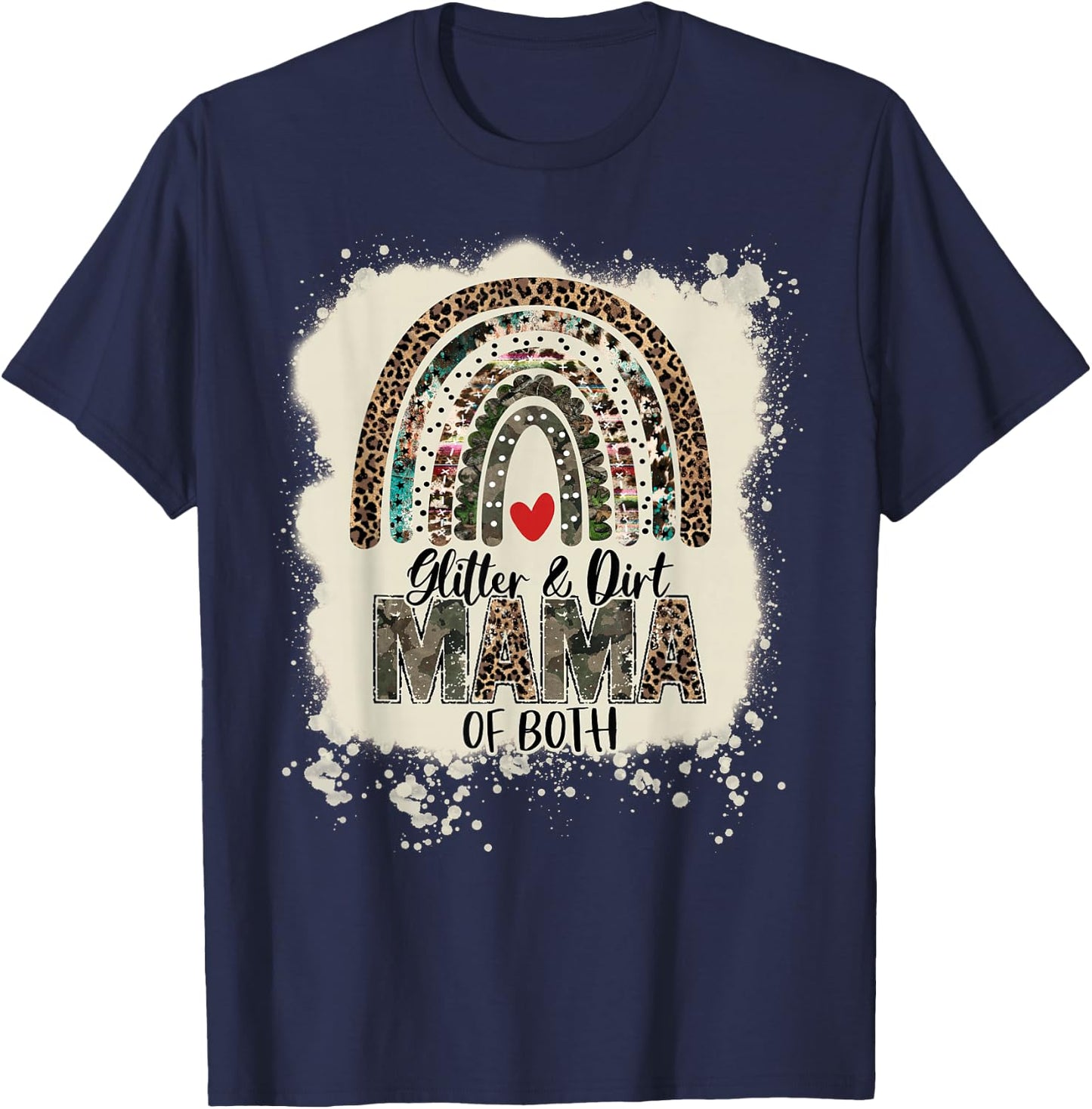 Glitter & Dirt Mama of Both Leopard Camo Rainbow Bleached T-Shirt - T-Shirt | Navy