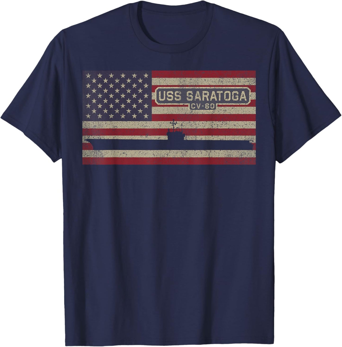 USS Saratoga CV-60 Aircraft Carrier American Flag T-Shirt - T-Shirt | Navy