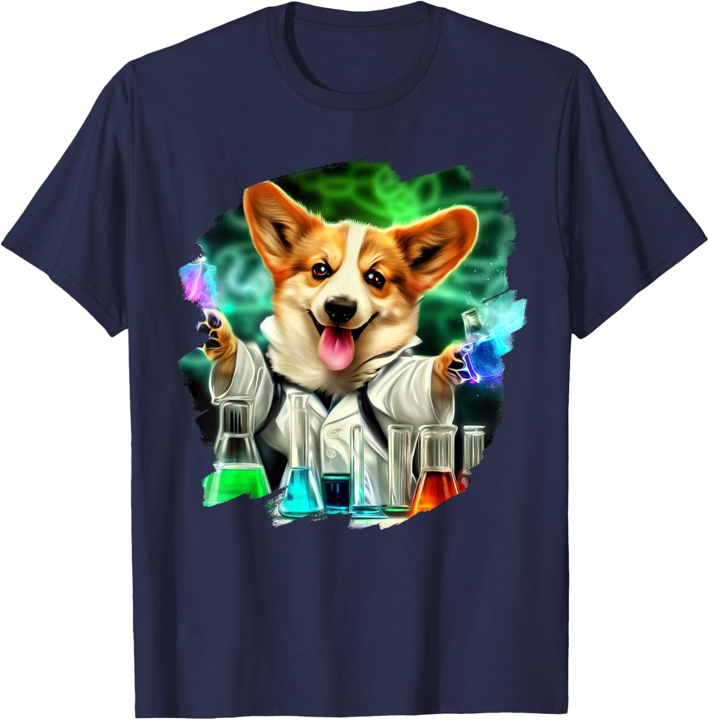 Corgi Mad Scientist Dog Mixing Chemicals Chemistry Science T-Shirt - T-Shirt | Navy