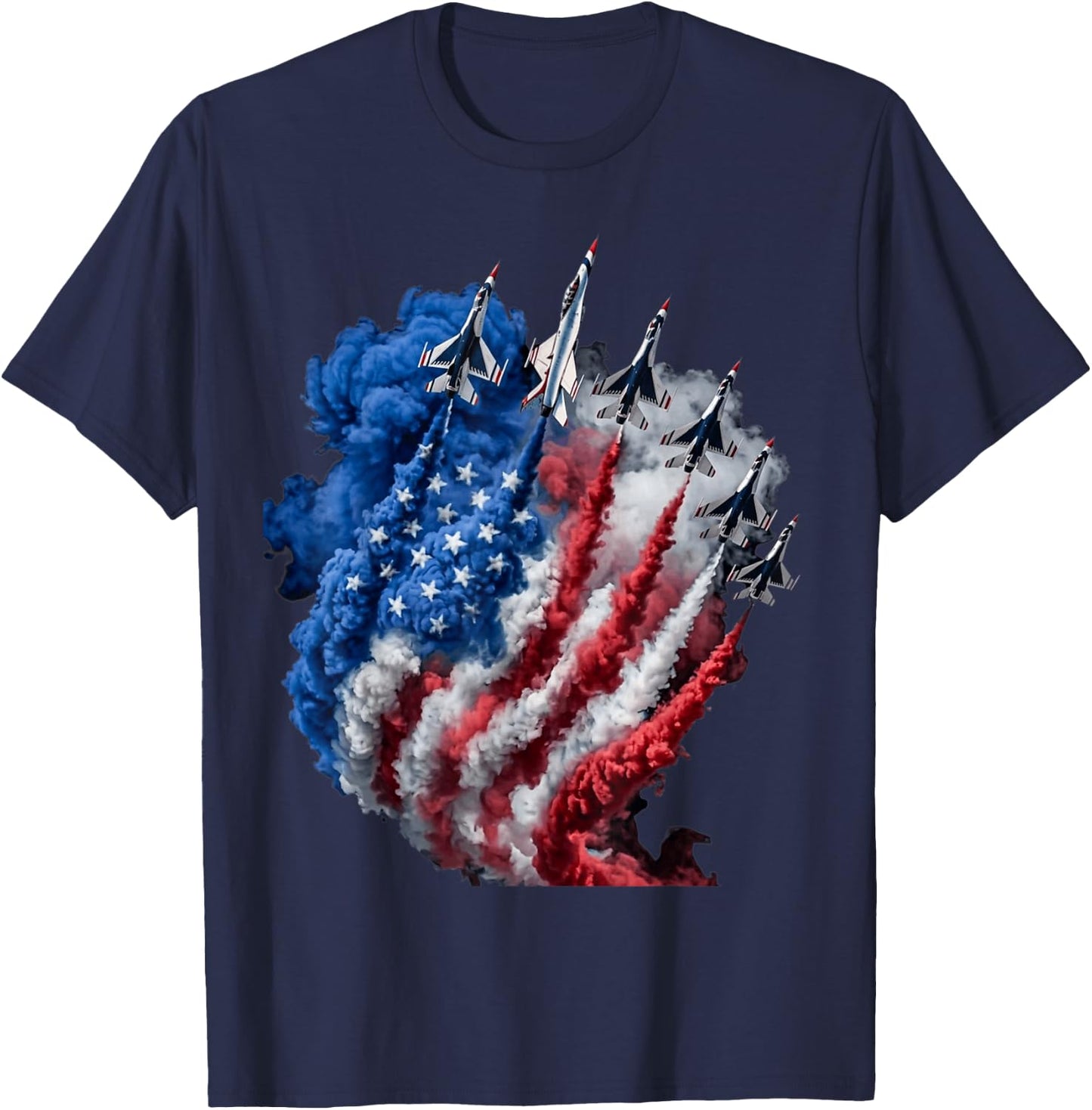 Fighter Jet American Flag 4th of July Patriotic Men Women T-Shirt - T-Shirt | Navy