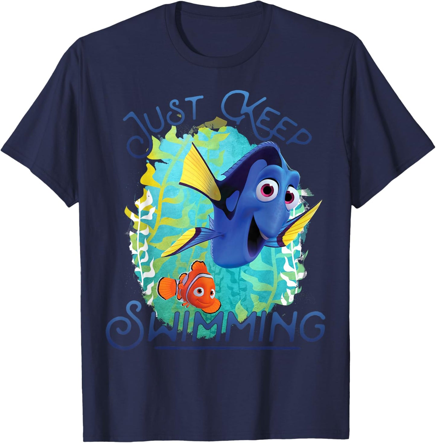 Disney Pixar Finding Dory Just Keep Swimming Ocean Logo T-Shirt - T-Shirt | Navy
