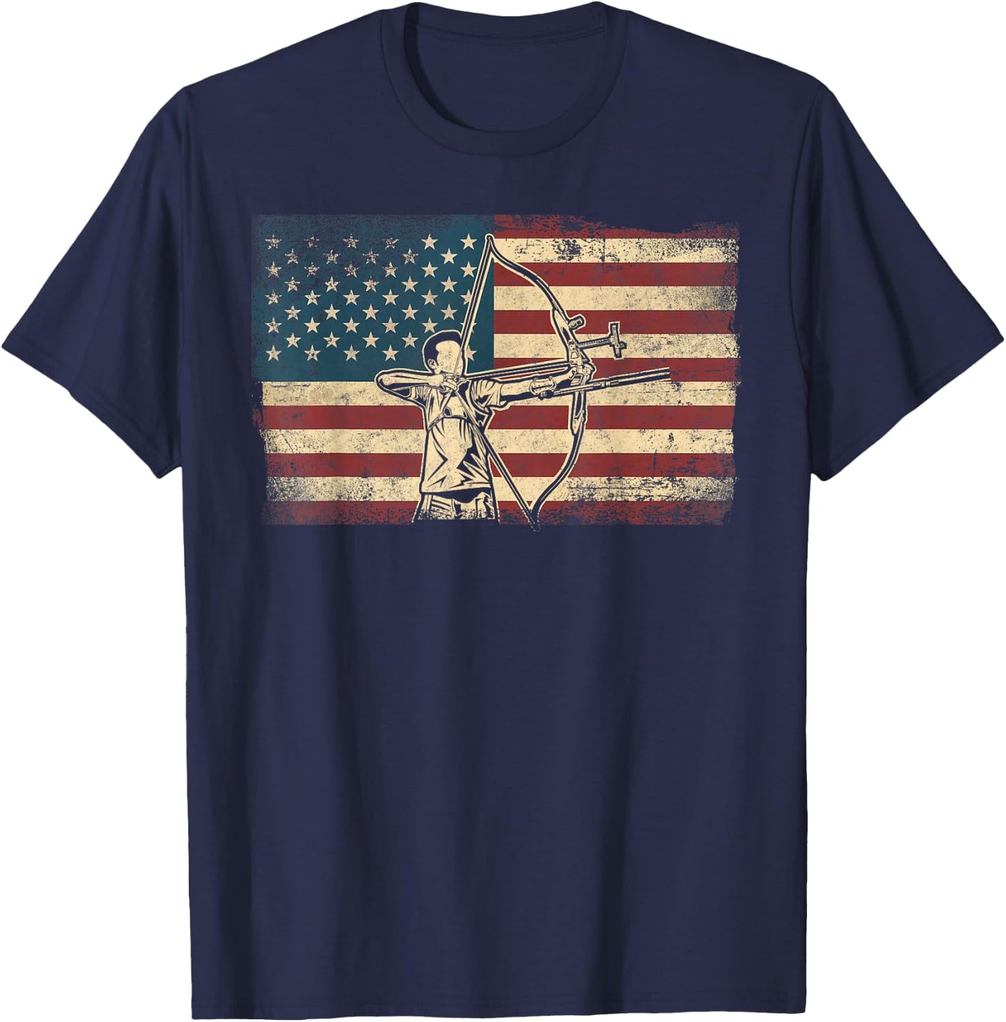 Archery Bow Archer Usa American Flag Vintage Compound Bow T-Shirt - T-Shirt | Navy