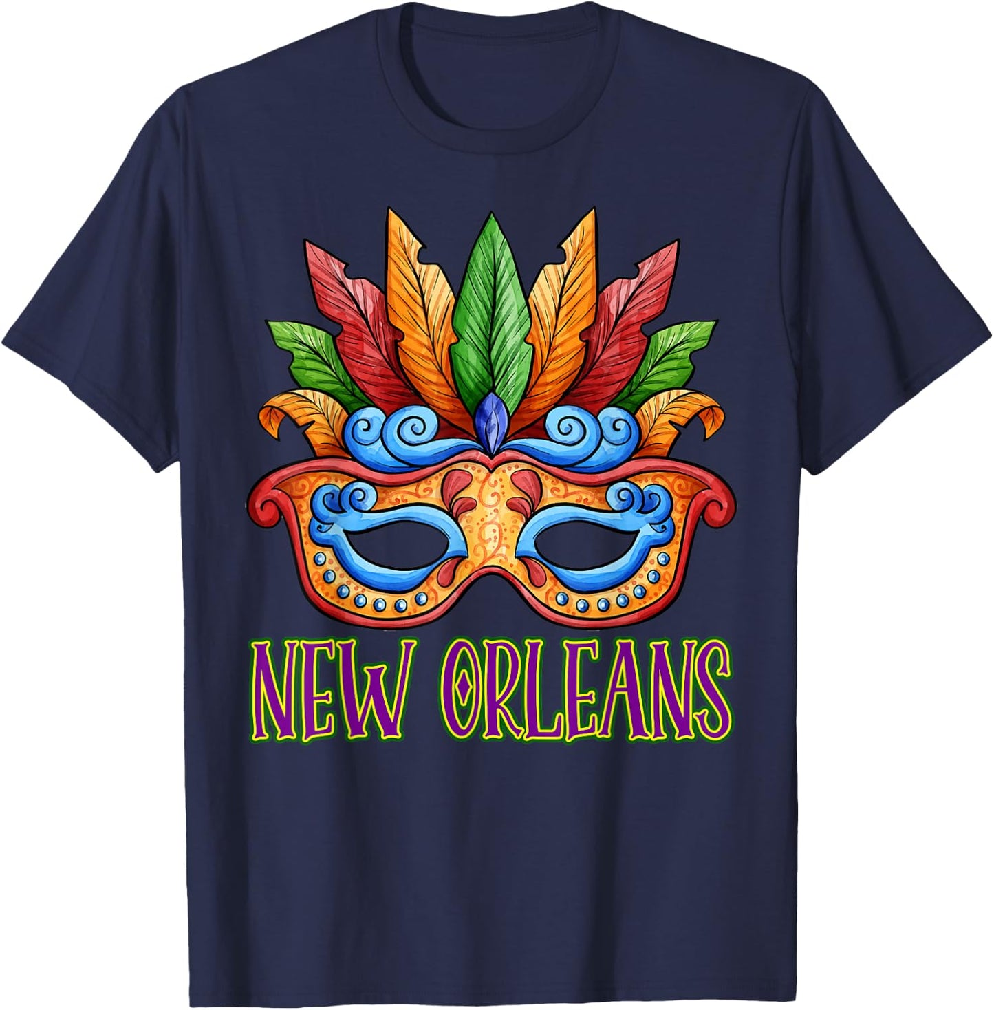 New Orleans Mardi Gras Souvenir Mask 2022 Men Women T-Shirt - T-Shirt | Navy