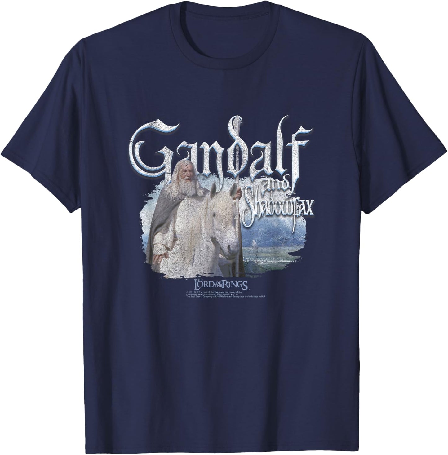 The Lord of The Rings Gandalf & Shadowfax Fantasy Movie T-Shirt - T-Shirt | Navy