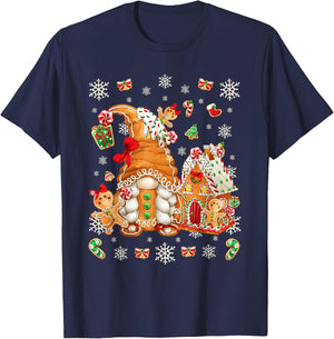 Cute Gingerbread House Decor with Christmas Gnome T-Shirt - T-Shirt | Navy