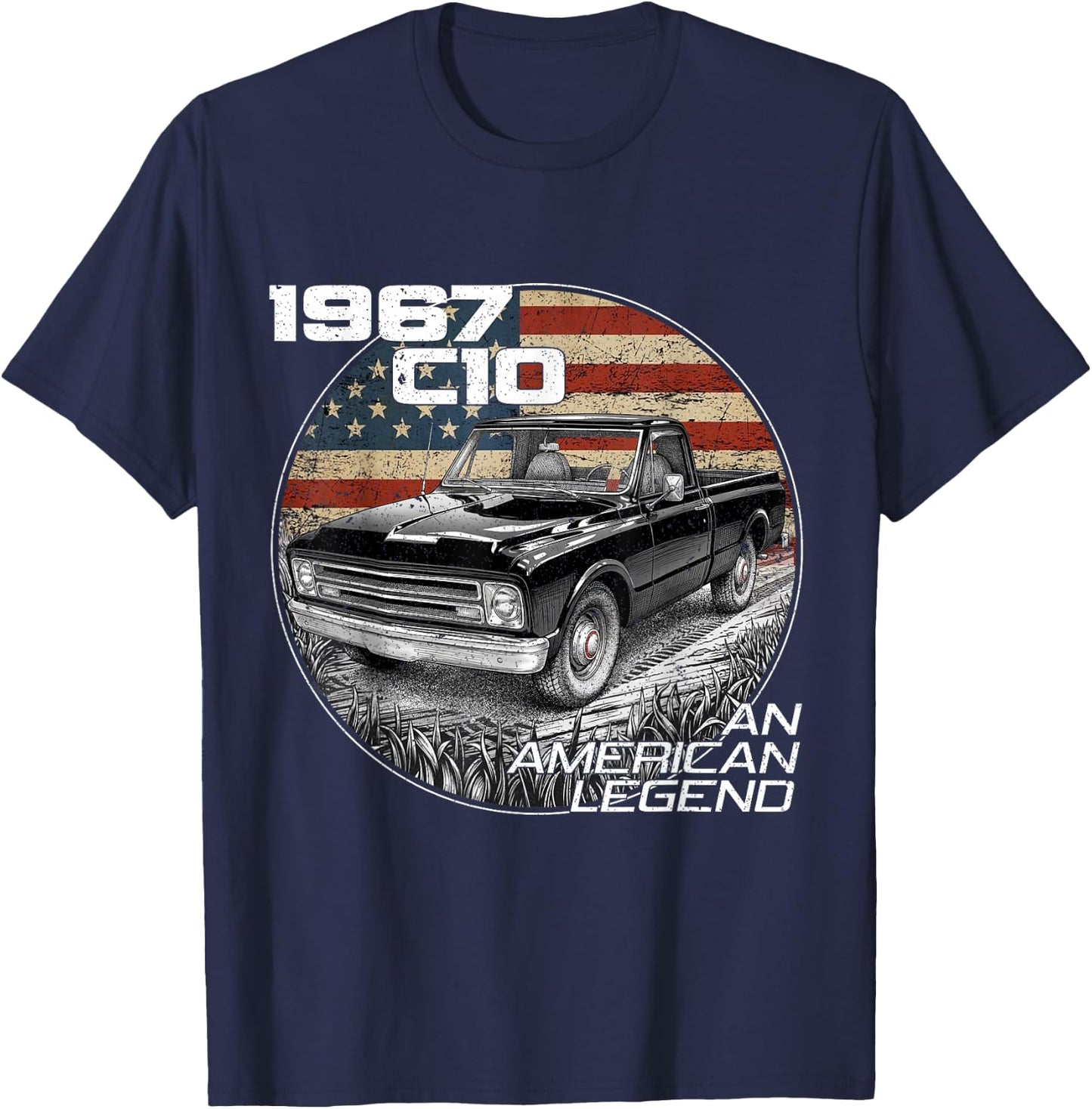 American Flag 1967 C10 67 Truck Vintage Silhouette Classic T-Shirt - T-Shirt | Navy