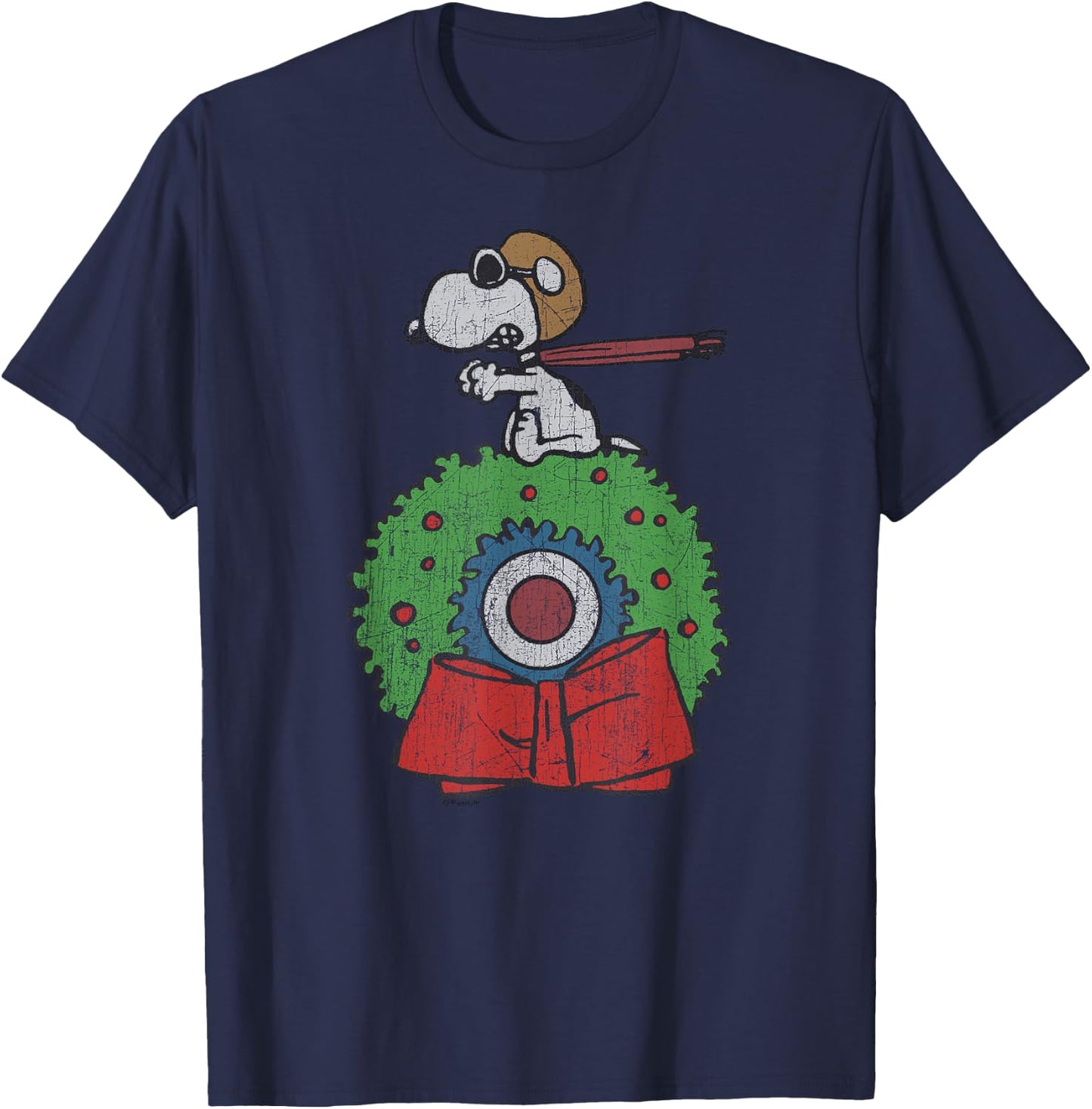 Peanuts Holiday Snoopy Target Wreath T-Shirt - T-Shirt | Navy