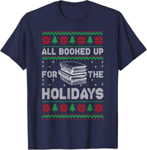 All Booked Up For The Holidays Christmas Book Reading Lover T-Shirt - T-Shirt | Navy