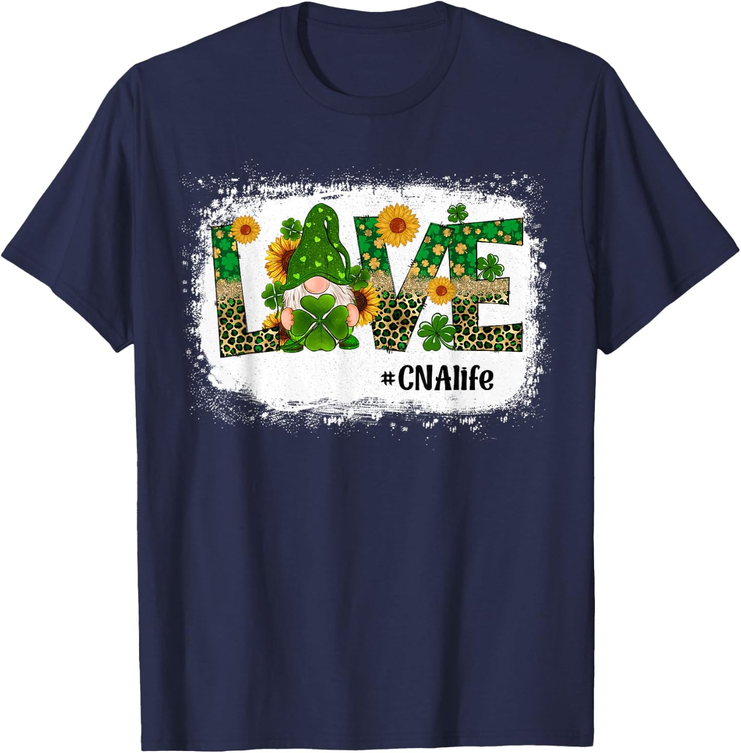 Love CNA Nurse Life Gnome Sunflower Funny St Patrick's Day T-Shirt - T-Shirt | Navy