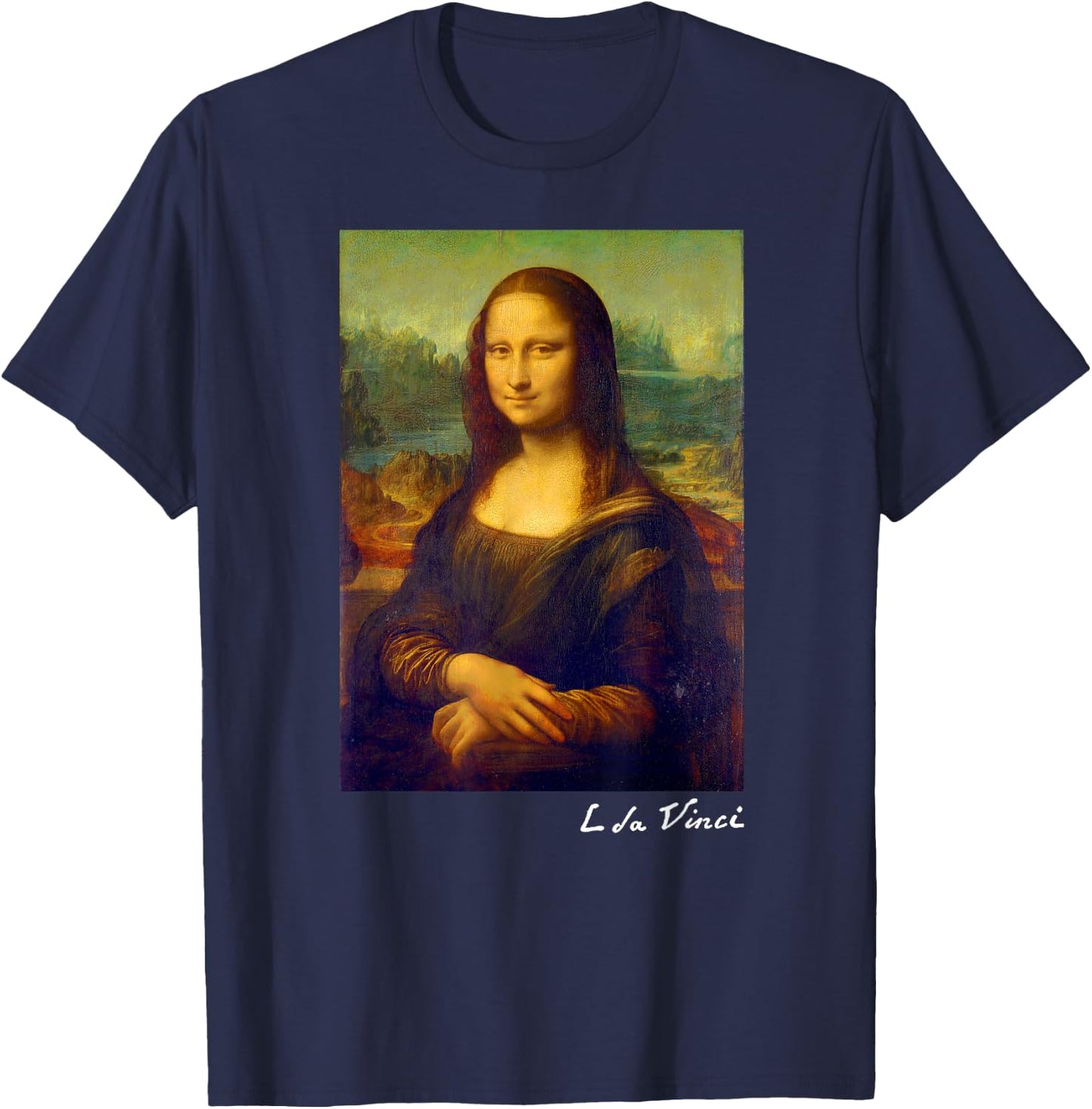 Famous Painting Mona Lisa Art of Leonardo da Vinci Artist T-Shirt - T-Shirt | Navy