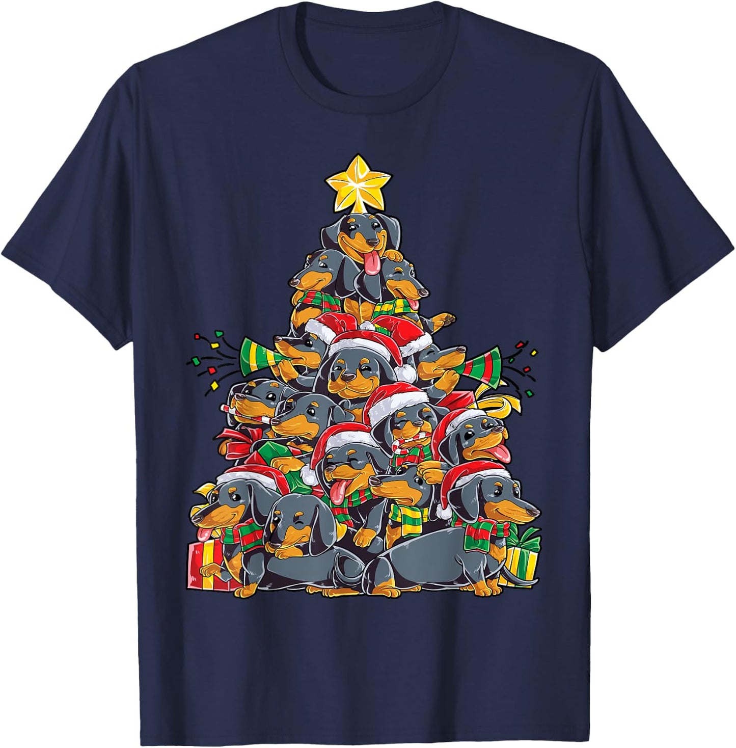 Dachshund Christmas Tree Dog Santa Xmas Boys Girls Dogmas T-Shirt - T-Shirt | Navy