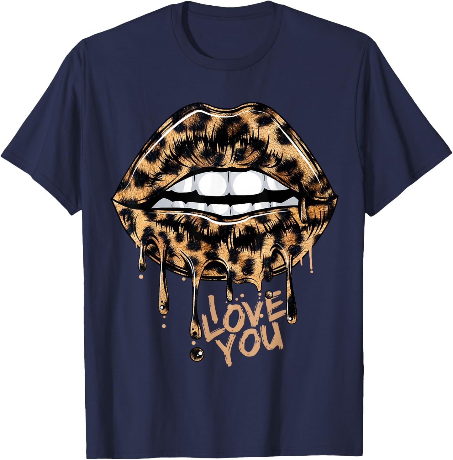 Sexy Lips Leopard Tongue Animal Print Leopard Print 2021 T-Shirt - T-Shirt | Navy