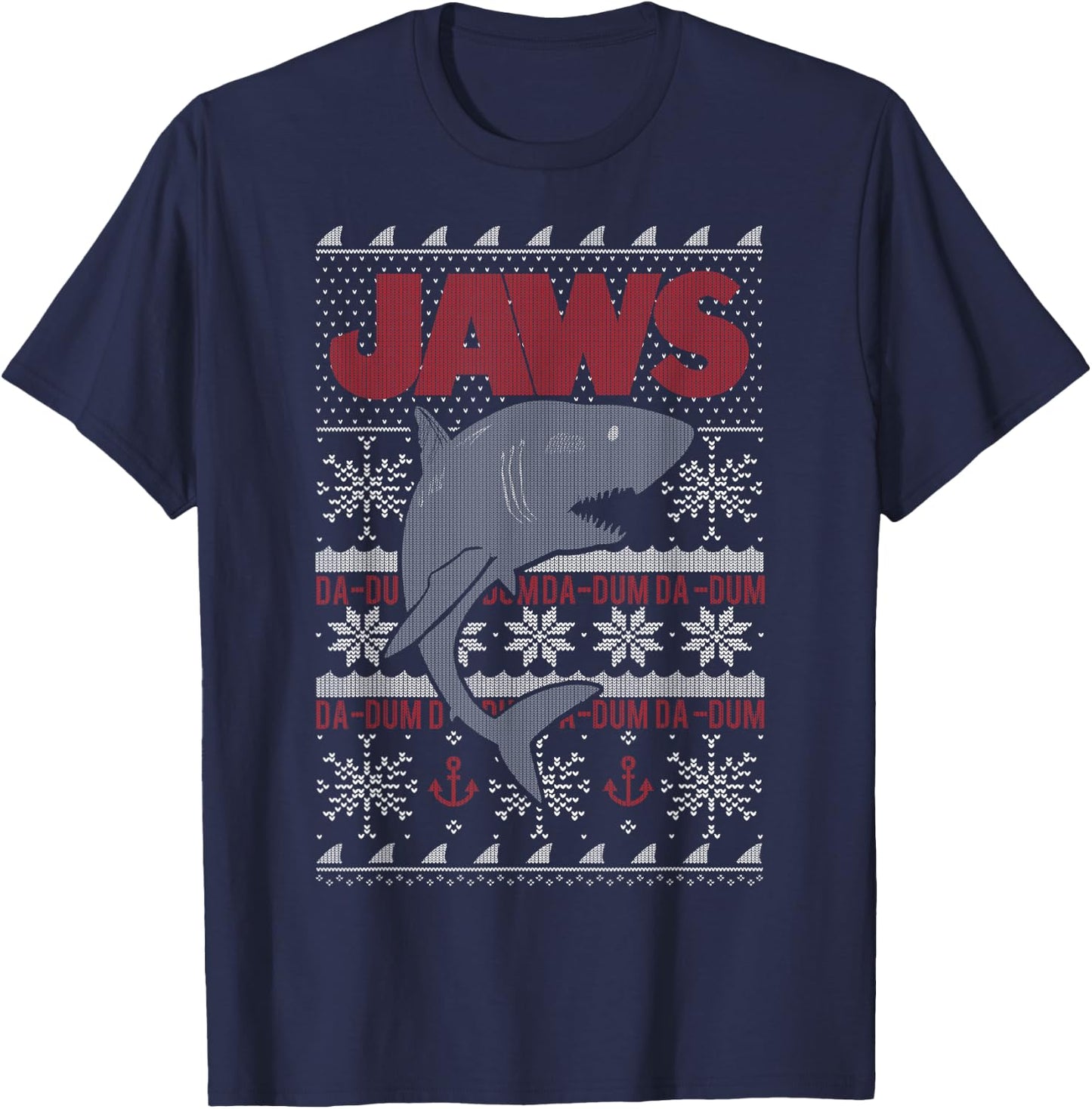 Jaws Dun Dun Shark Ugly Christmas Sweater T-Shirt - T-Shirt | Navy