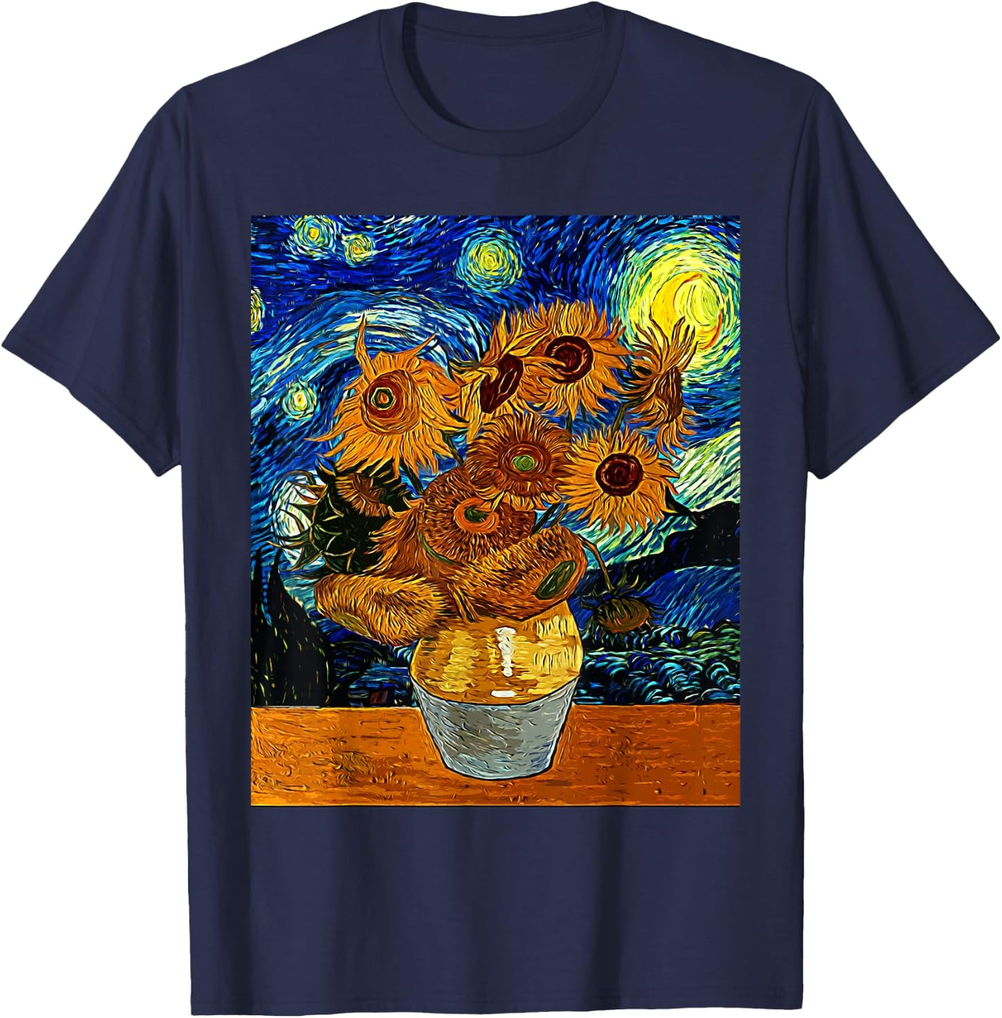 Vincent van Gogh Starry Night Sunflower Art Famous Painting T-Shirt - T-Shirt | Navy