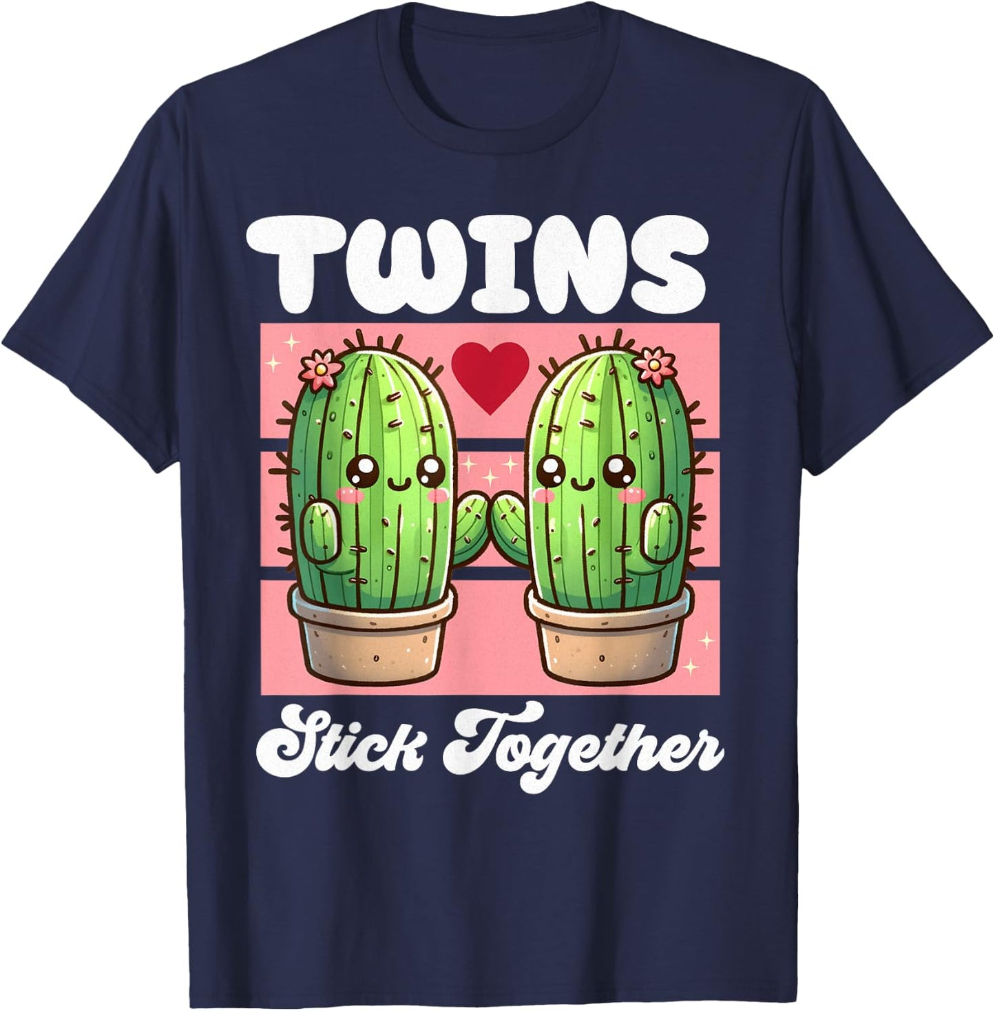 Matching Twin Cactus Twin Girls Tweens Twinning Succulent T-Shirt - T-Shirt | Navy