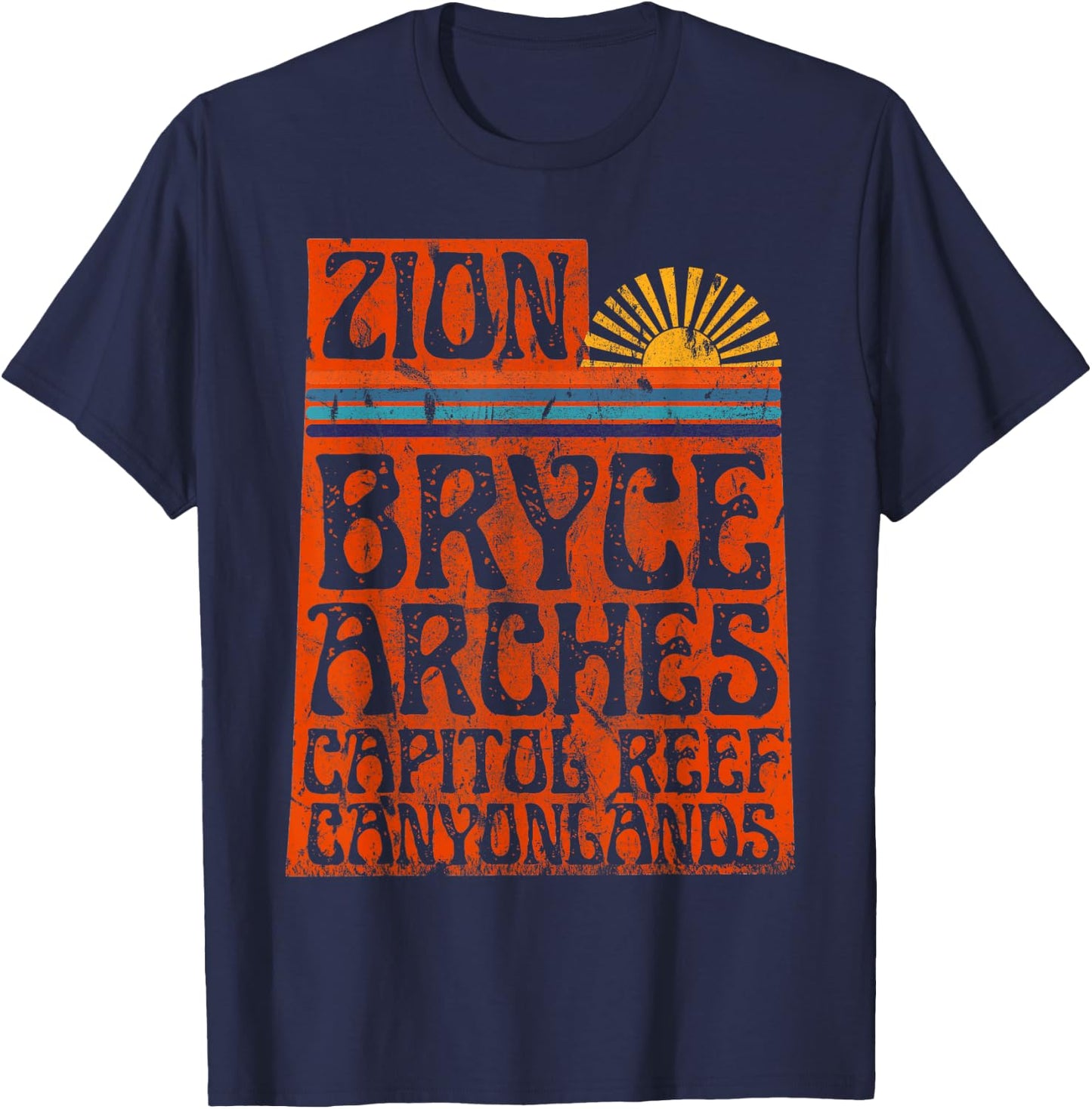 Utah National Parks Zion Arches Bryce Canyonlands State Map T-Shirt - T-Shirt | Navy