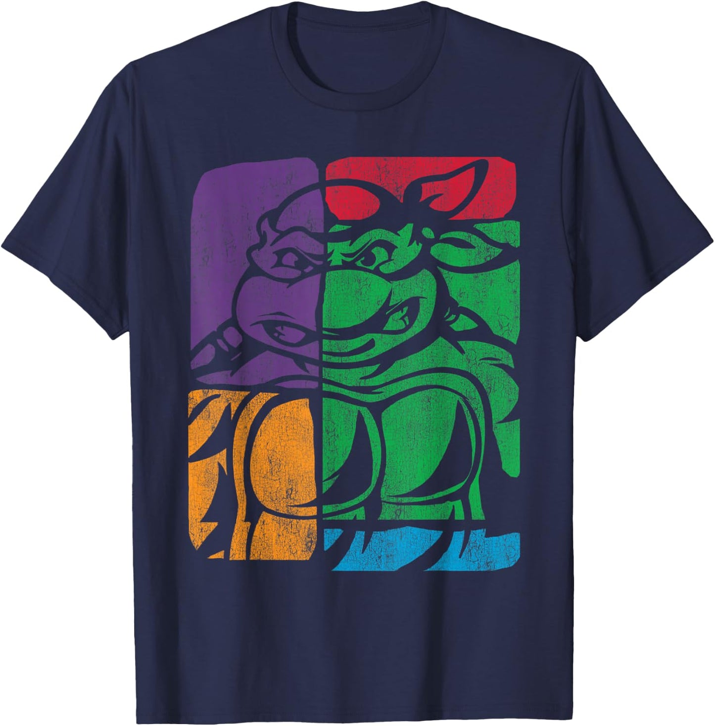Retro TMNT Turtle Color Collage T-Shirt - T-Shirt | Navy