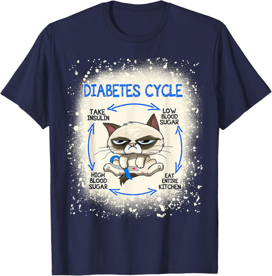Diabetes Cycle Diabetes Awareness Funny Cat T-Shirt - T-Shirt | Navy