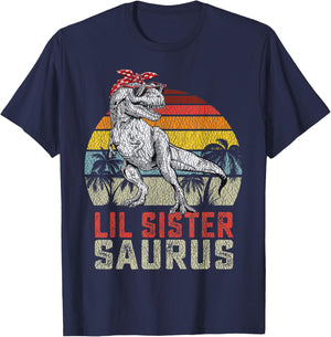 Lil Sistersaurus T Rex Dinosaur Lil Sister Saurus Family T-Shirt - T-Shirt | Navy