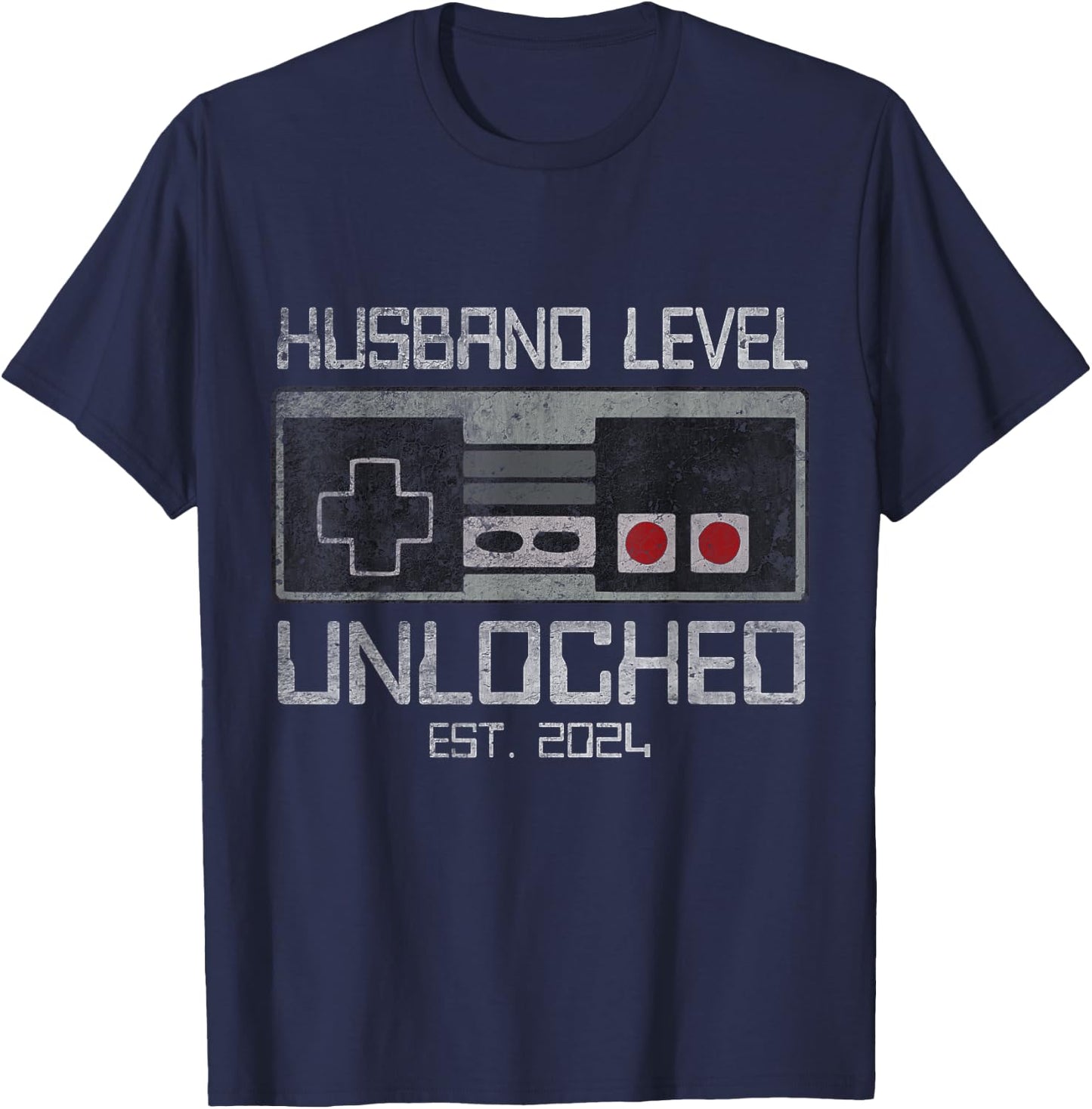 Leveled Up To Husband 2024 Newlywed Groom Newly Married T-Shirt - T-Shirt | Navy