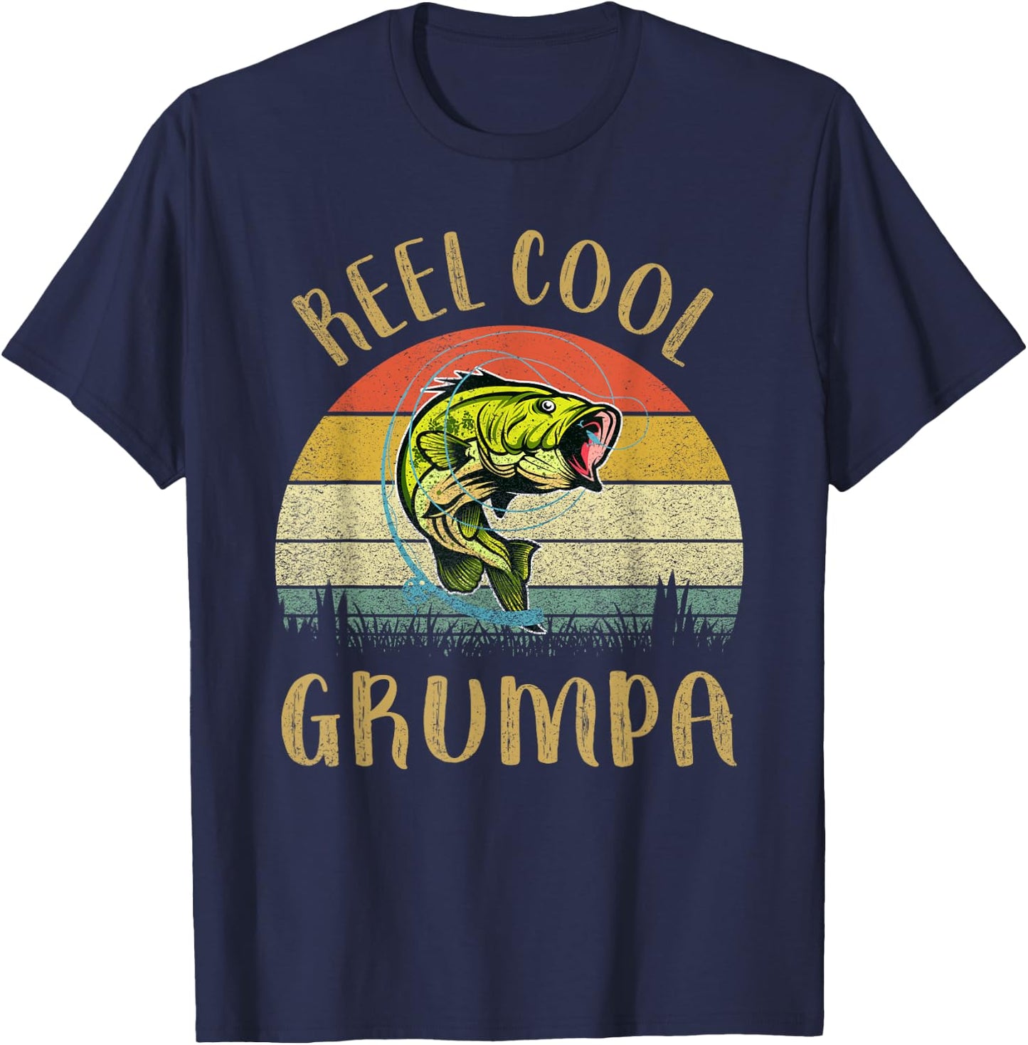 Vintage Reel Cool Grumpa Fish Fishing Fathers Day T-Shirt - T-Shirt | Navy