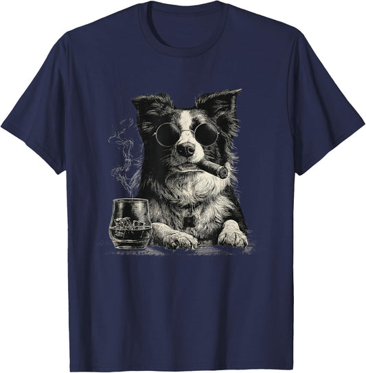 Border Collie Dad Dog Sunglasses Father's Day Family T-Shirt - T-Shirt | Navy