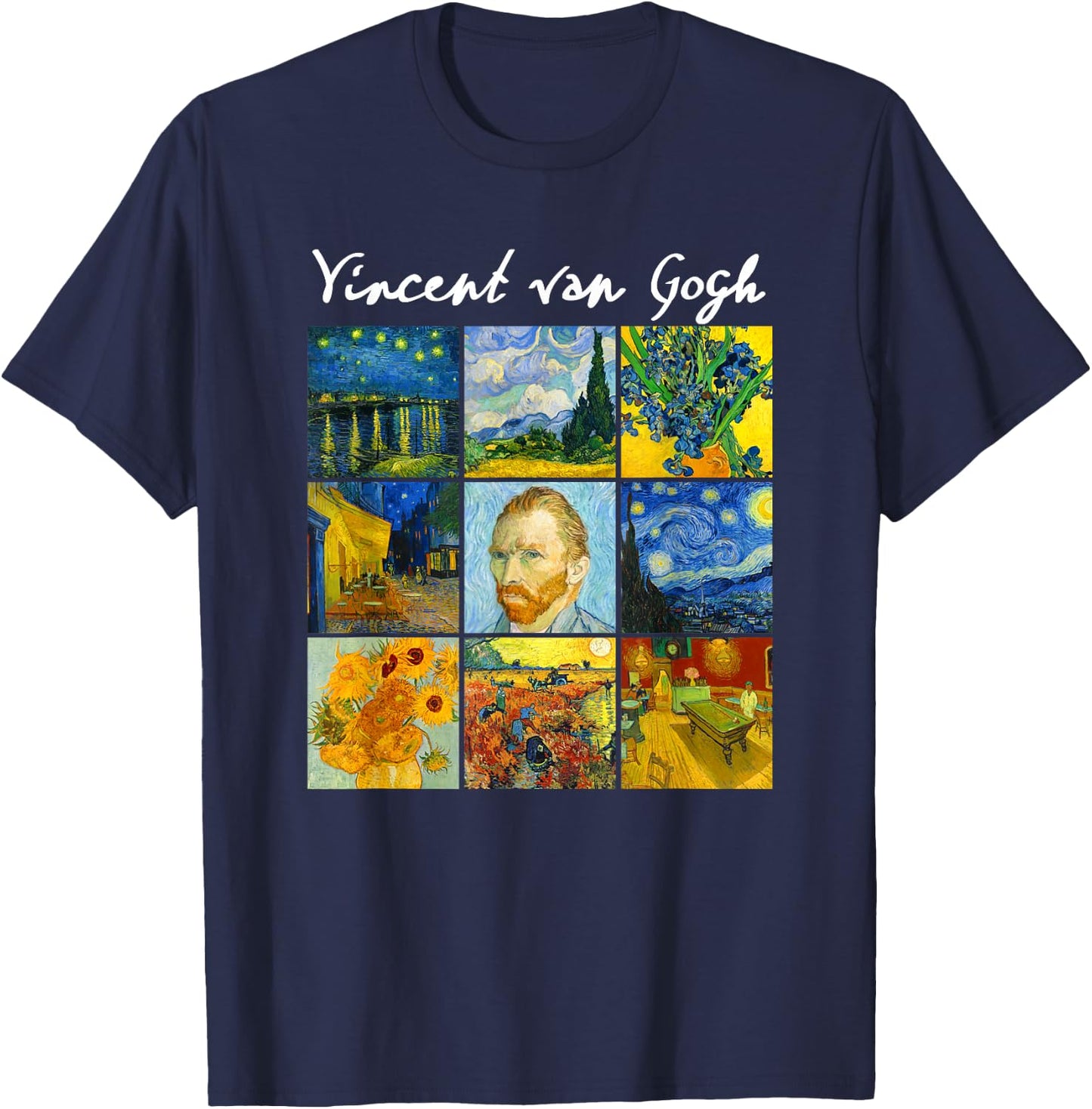 Famous Van Gogh Paintings Art Starry Night Flowers Portrait T-Shirt - T-Shirt | Navy