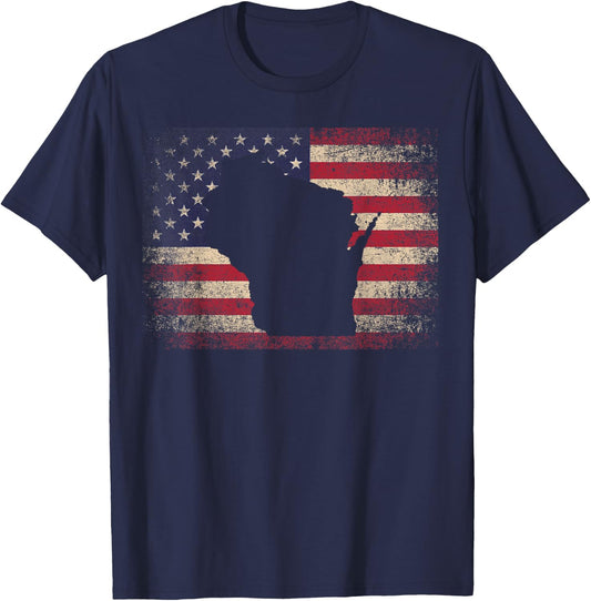 Wisconsin 4th of July Gift American Flag USA - America T-Shirt - T-Shirt | Navy